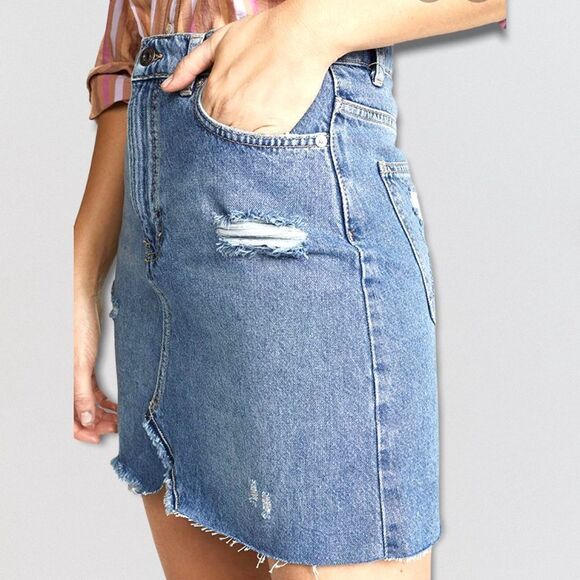 Free People Skirt Jean Skirt Hallie Mini Denim Size 27 - Picture 3 of 10